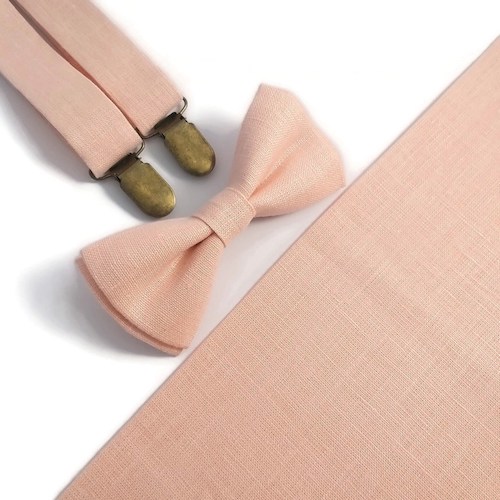 Peach linen set of bowtie suspenders