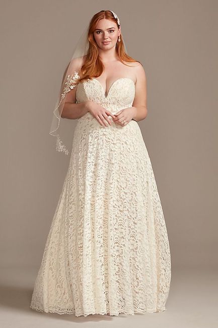 Sweetheart Plunge Lace Plus Size Wedding Dress