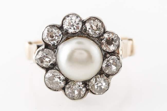 Antique Victorian Diamond & Pearl Halo Ring