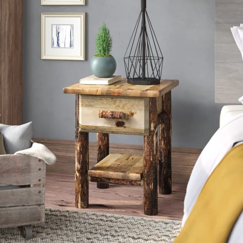 Table de chevet en bois massif à tiroirs