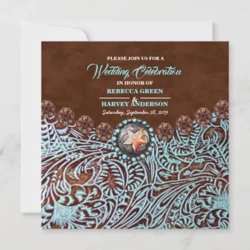 Turquoise Brown Western Invite