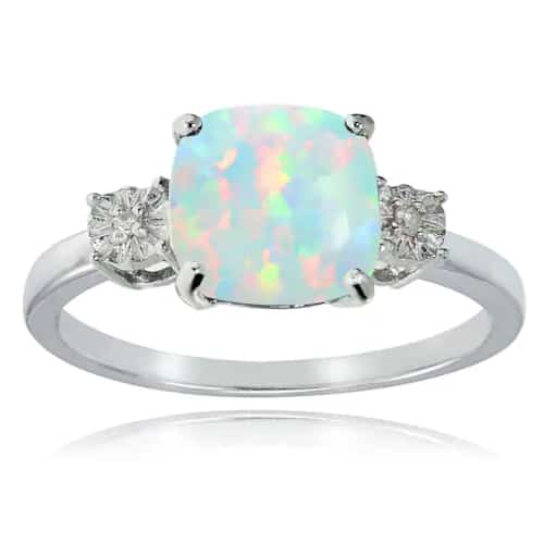 Opal & Diamond Sterling Silver Ring