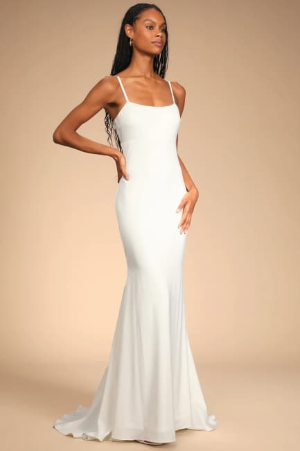 White Satin Sleeveless Mermaid Maxi Dress