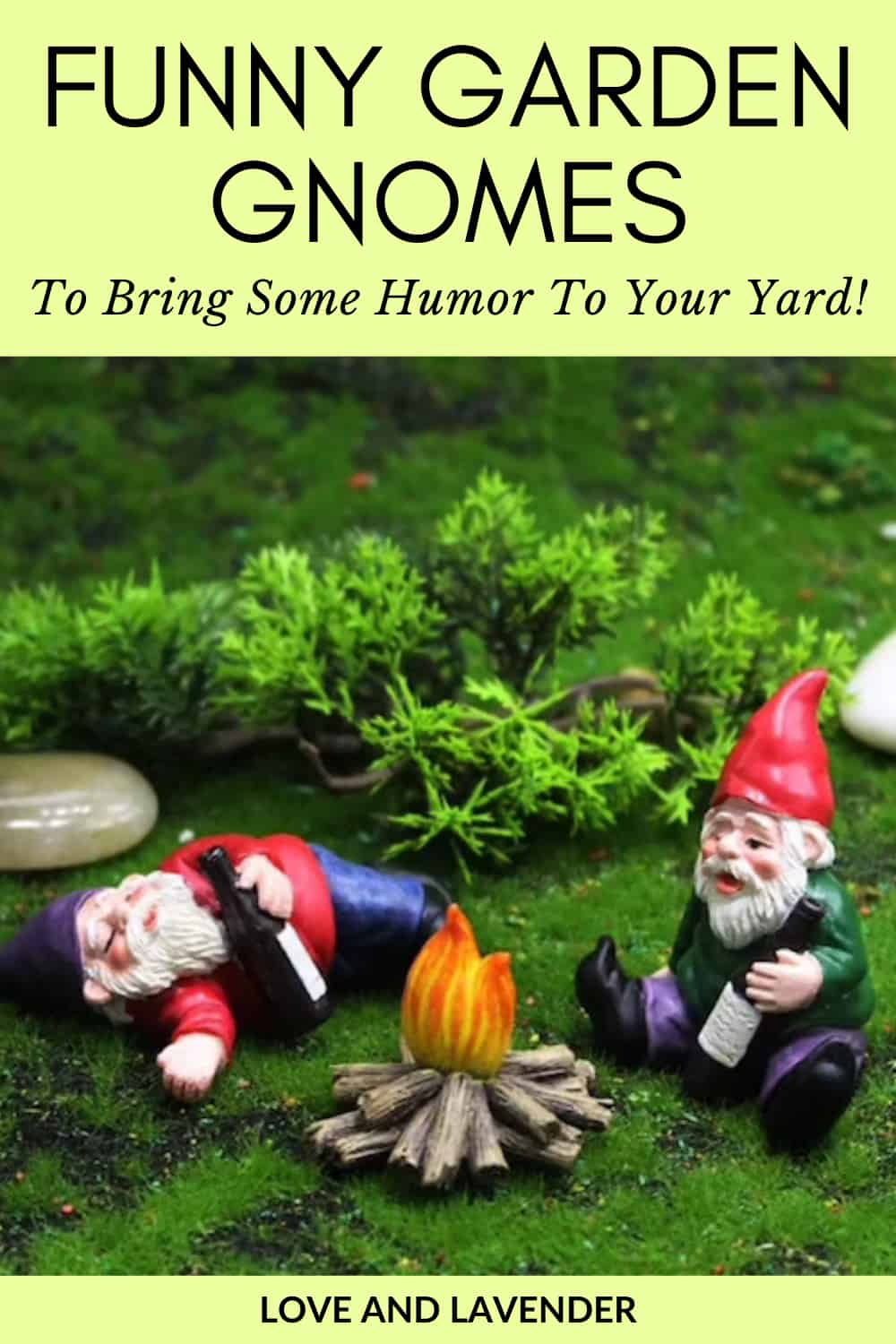 Pinterest pin - 23 Funny Garden Gnomes