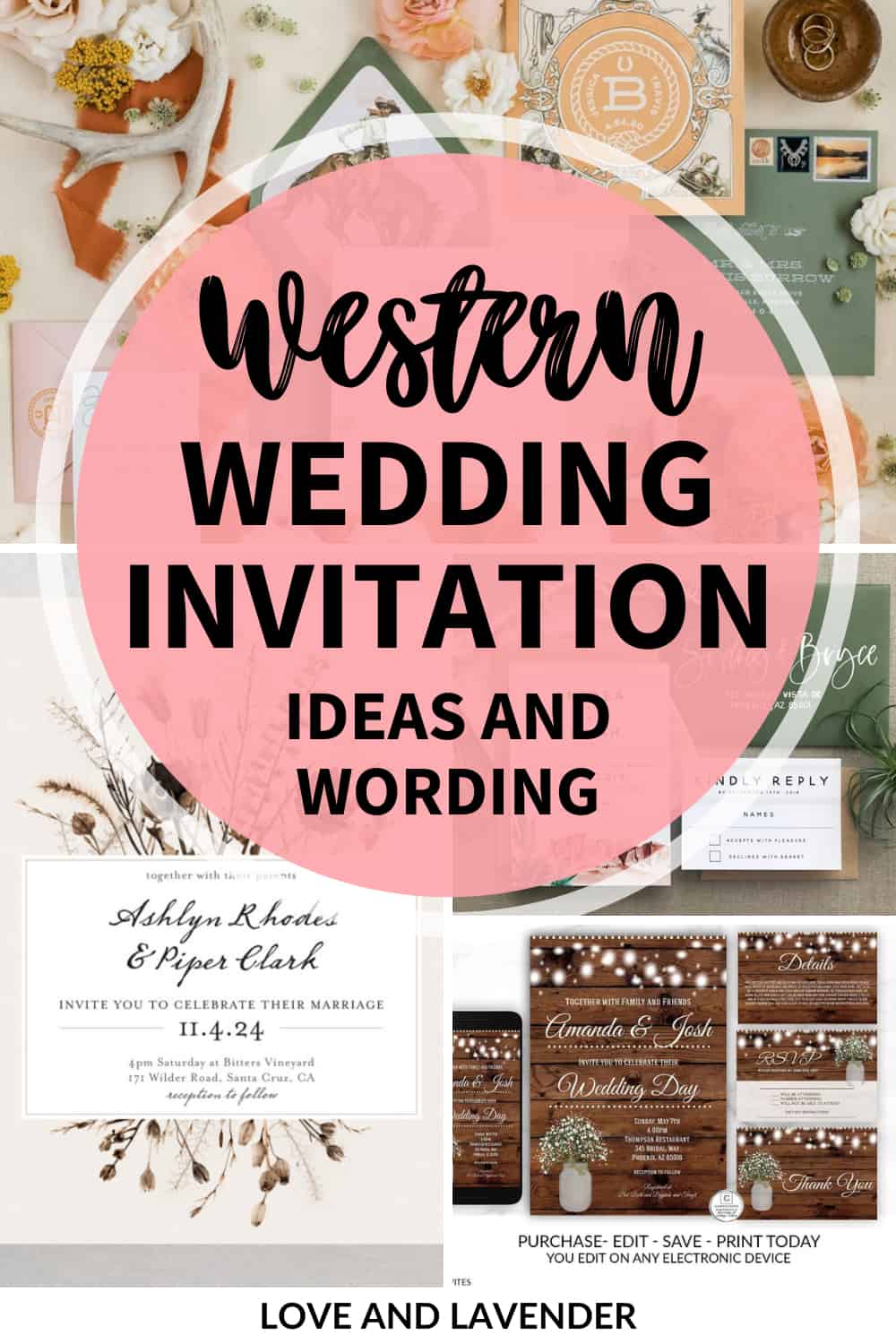 Pinterest pin - 16 Western Wedding Invitations