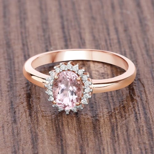 Vintage Morganite Diamond Halo Ring