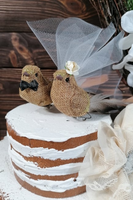 burlap medium brown bird wedding cake topper