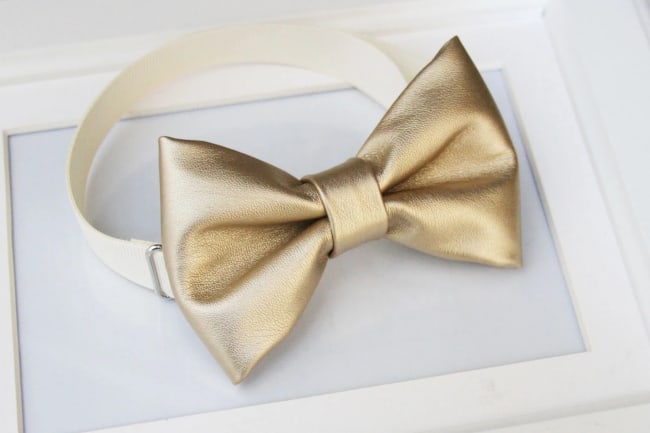 Champagne Gold faux leather bow-tie