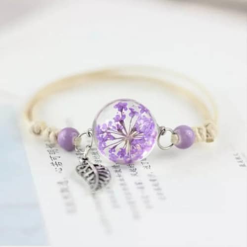 Lavender Flower In Glass Bracelet