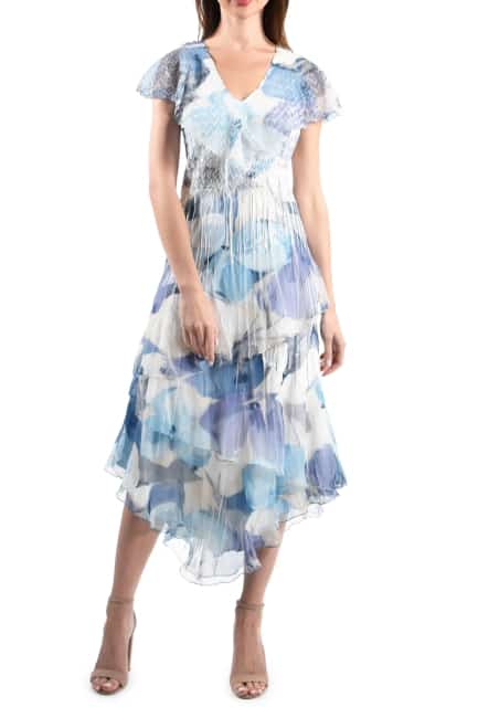 Tiered Fluttered Sleeve A-Line Dress