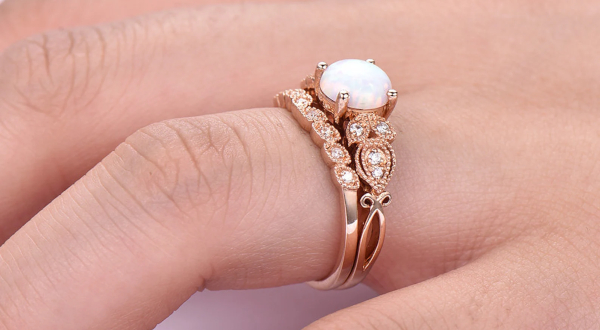 Art Deco Style Opal Engagement Ring