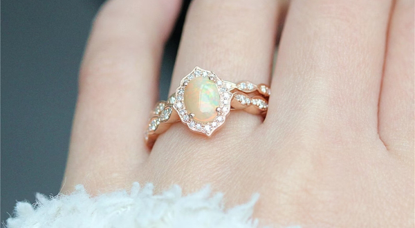 Oval Opal Engagement Ring Set