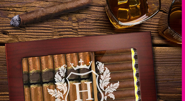 Personalized Wooden Humidor + Cigars