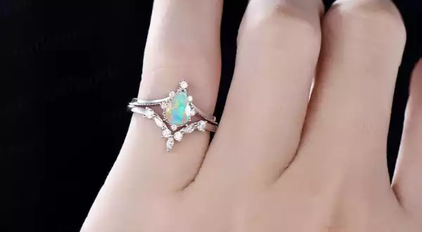Rose Gold Opal Engagement Ring Set