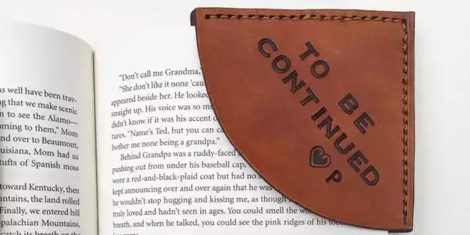 Tan Leather Corner Bookmark