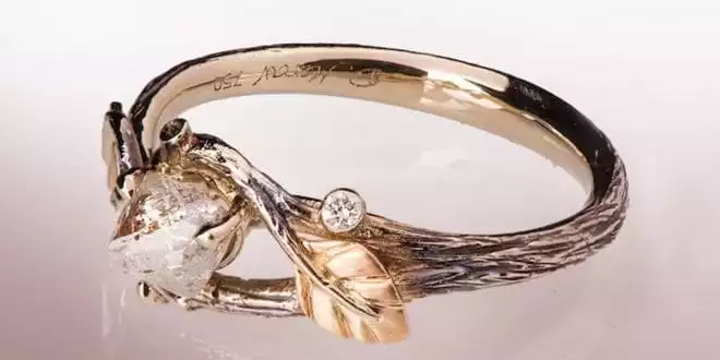Twig and Leaf Raw Diamond Ring