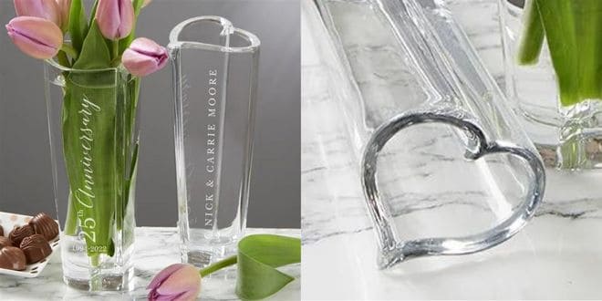 Engraved Crystal Heart Vase