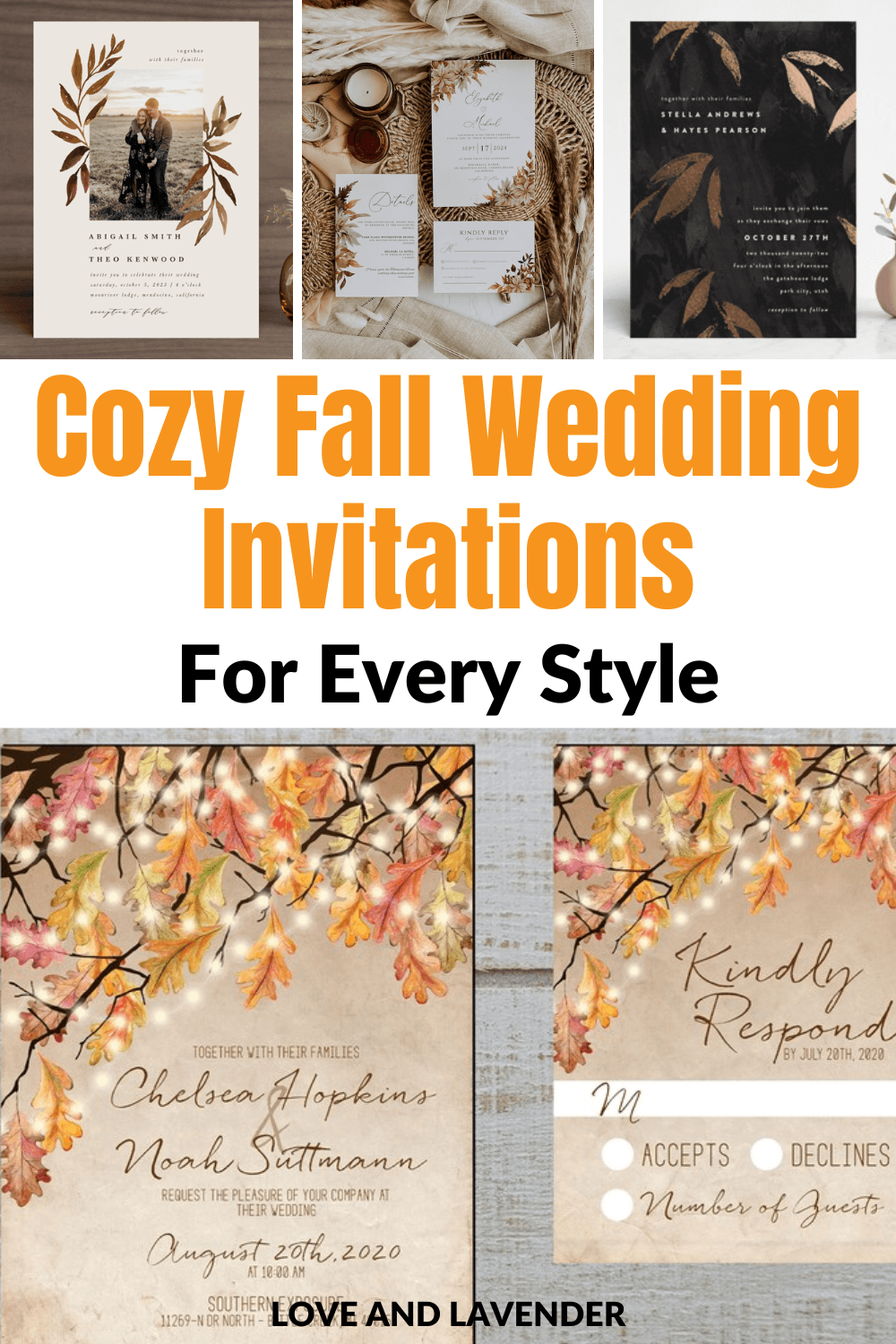 Whether you're planning a casual rustic wedding or an elegant styled ceremony, we have a number of fall wedding invitations perfect for you and your partner's big day.