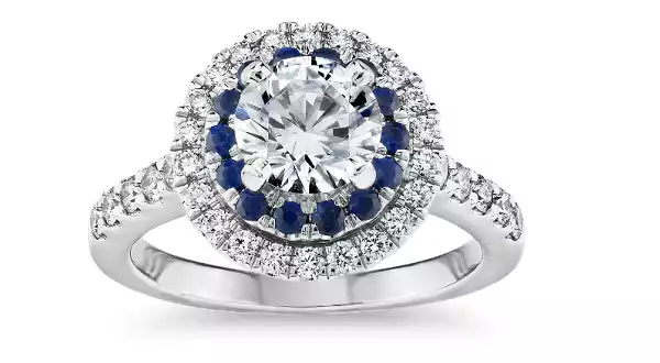 Sapphire and Diamond Double Halo Engagement Ring