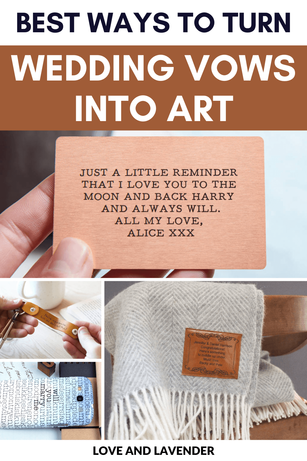 Wedding vow art can be displayed during the ceremony, worn by bride and groom as part of their outfits or used as a keepsake. Here are some unique ideas we researched to turn your wedding vows into works of art. Don't miss it!