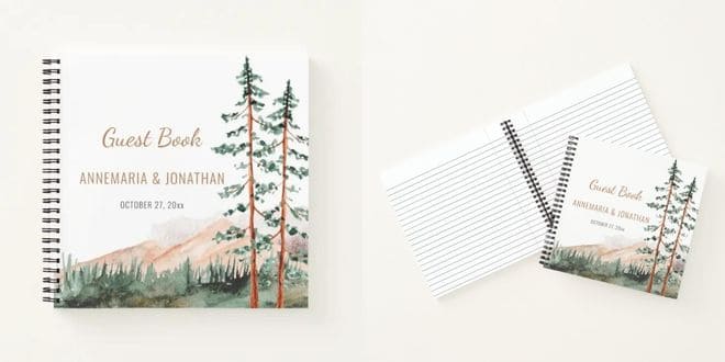 Rustic Mountain Landscape Pine Tree Guest Book
