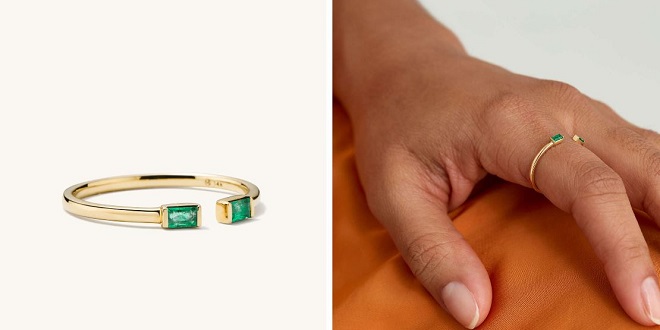 Baguette Emerald Open Ring