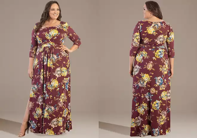 Floral Three-Quarter Sleeve Maxi Dress
