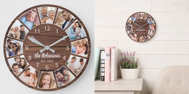 Photo Collage Wood Family Clock