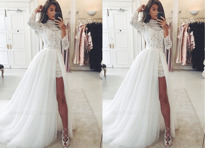 Removable Skirt Long-Sleeve Gown