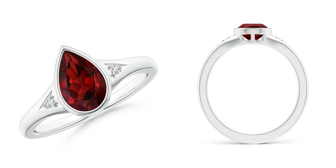 Bezel Set Garnet Ring with Diamonds