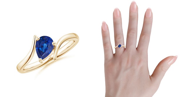 Bypass Colored Teardrop Engagement Ring with Sapphire