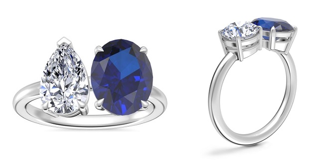 Sapphire Oval Pear Cut Two Stone Promise Ring