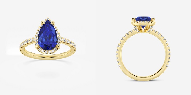 Sapphire and Diamond Halo Teardrop Engagement Ring