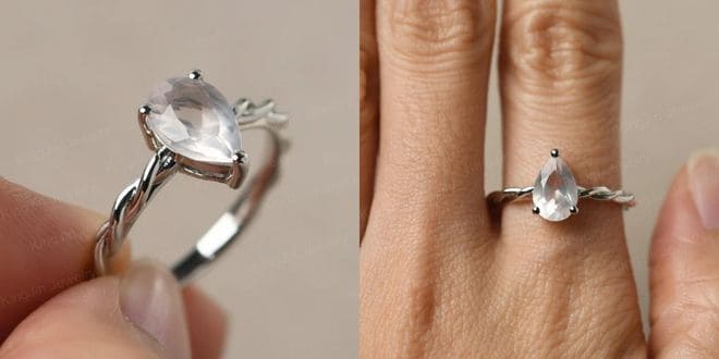 Minimalist Rose Quartz Teardrop Engagement Ring