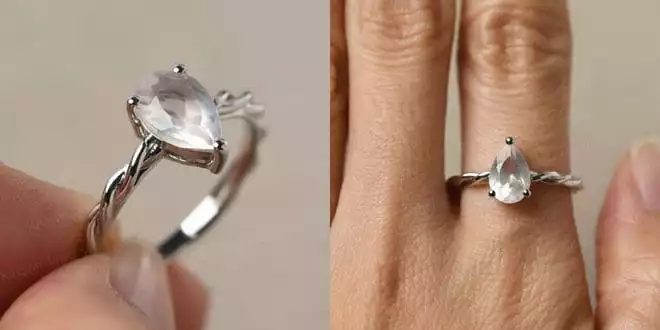 Minimalist Rose Quartz Teardrop Engagement Ring