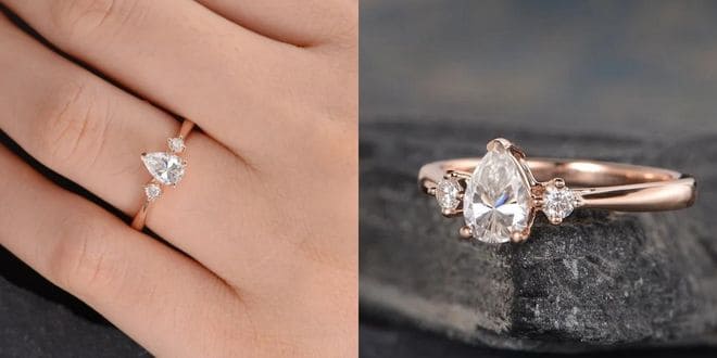 Modern Pear Shaped Triple Stone Promise Ring