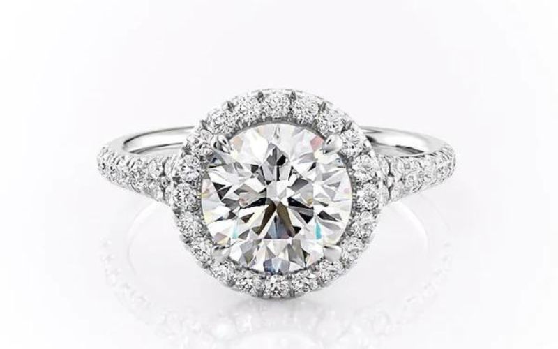 Round Cut Moissanite Engagement Ring Halo with Split Shank