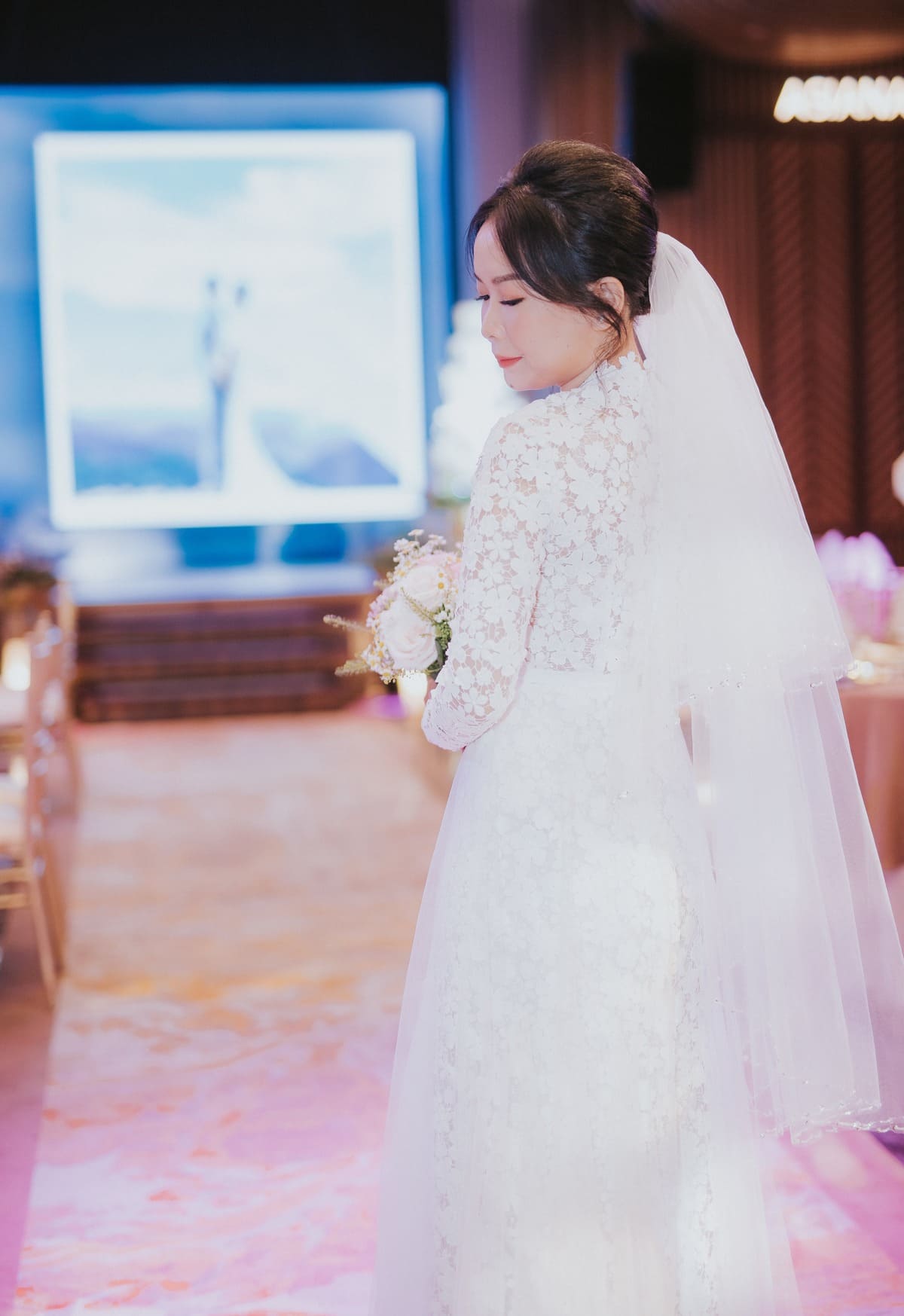 A Beautiful Bride in White Wedding Gown