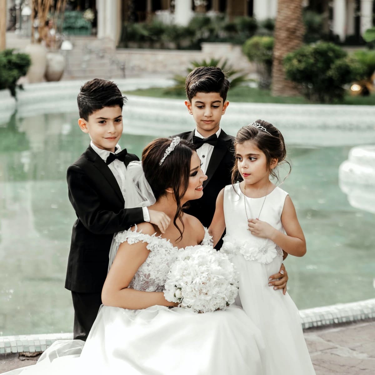 Bride With Her Children Entourage
