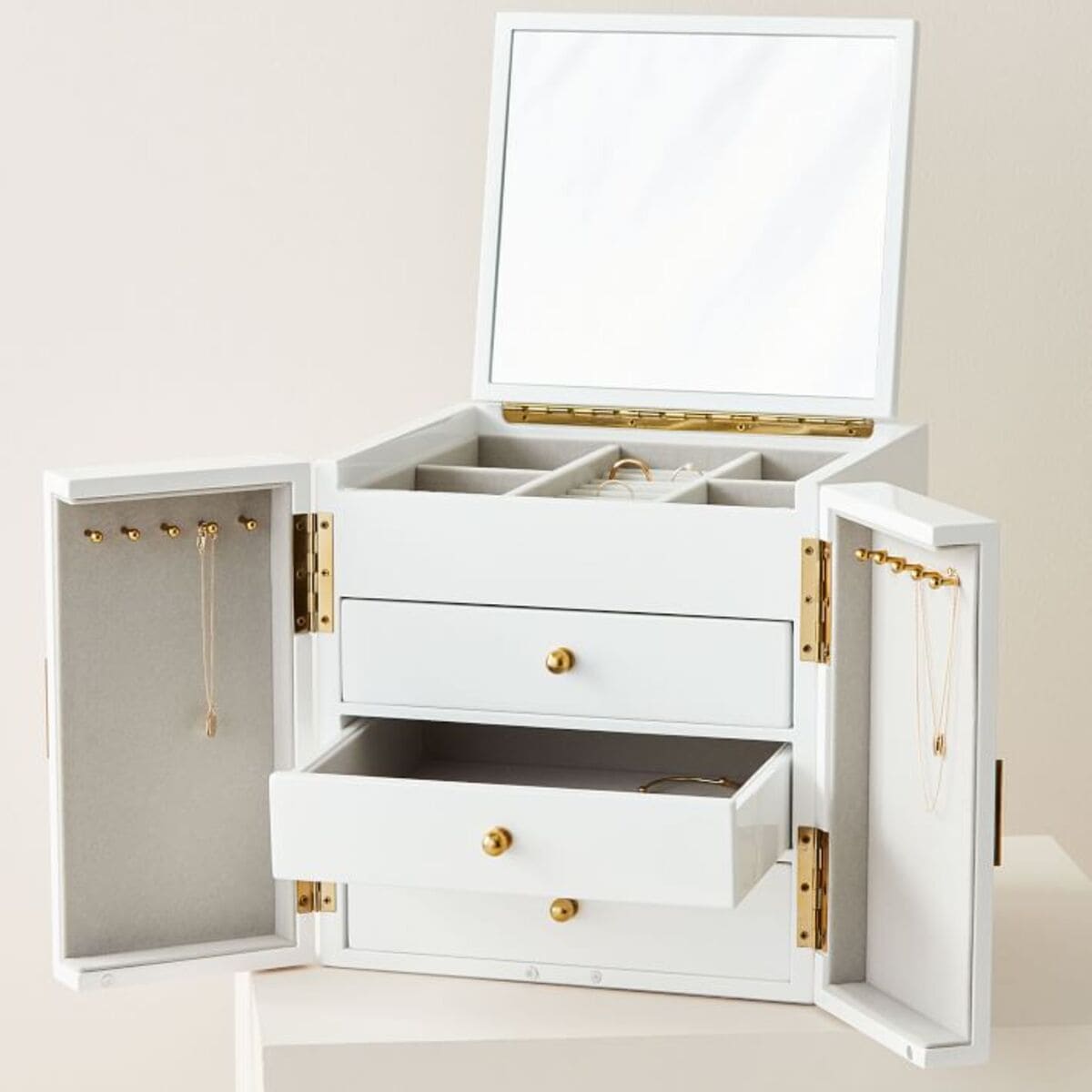 Modern White Lacquer Jewelry Box