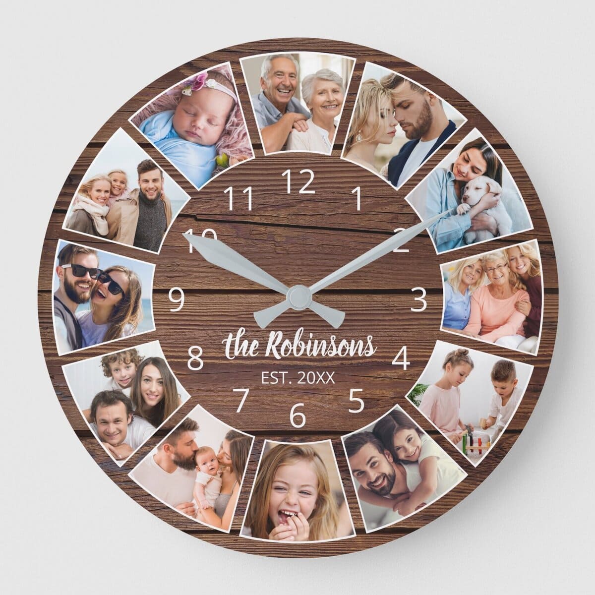 Photo Collage Wood Family Clock