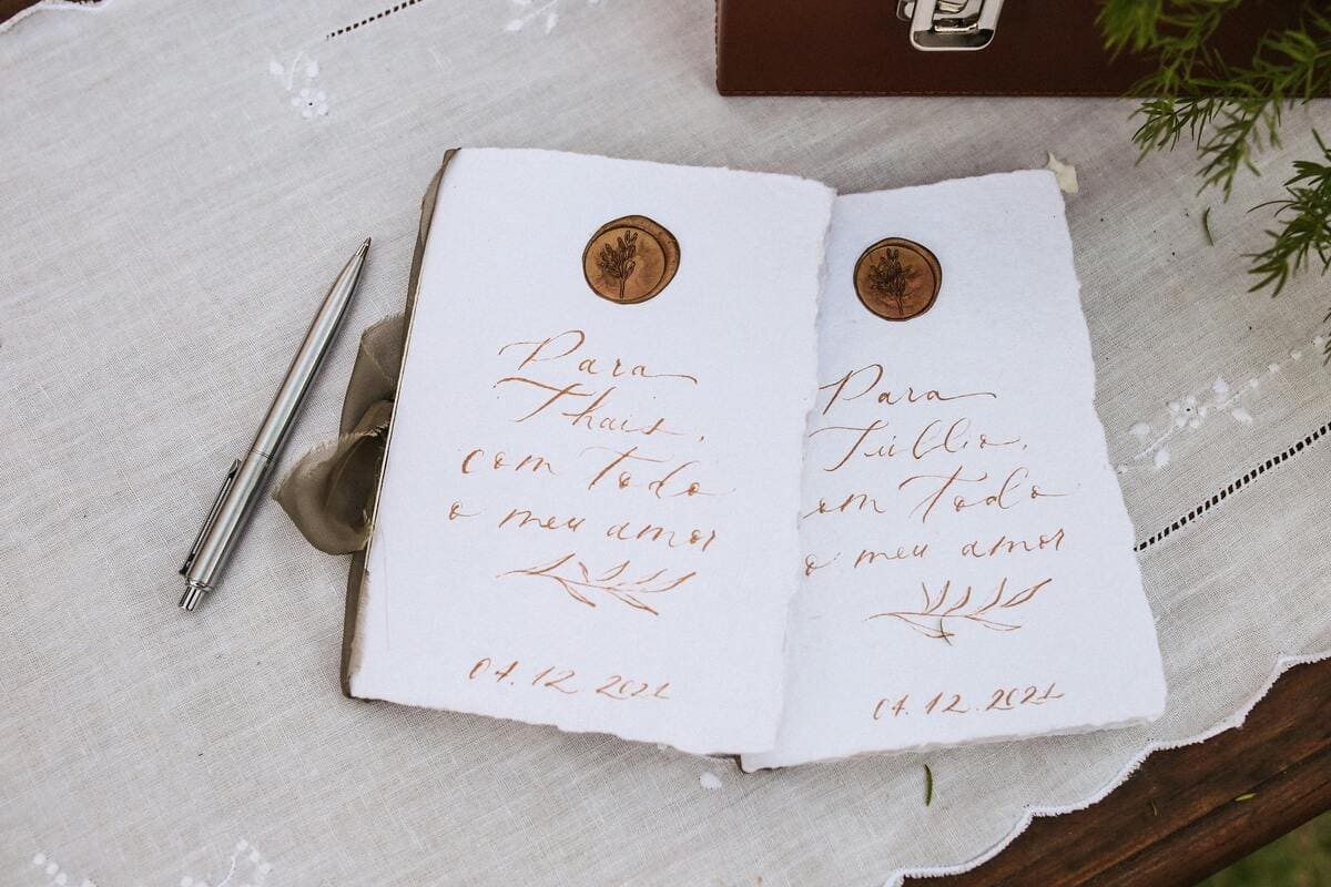 Handwritten Wedding Invitations on White Textile